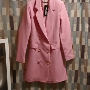 FINAL PRICE NWT BOOHOO pink double-breasted coat dress w flap pockets 4